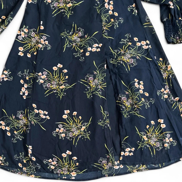 Commense Navy Blue Floral Midi Dress Wedding Guest Babydoll Sheer Women’s L - Picture 3 of 7